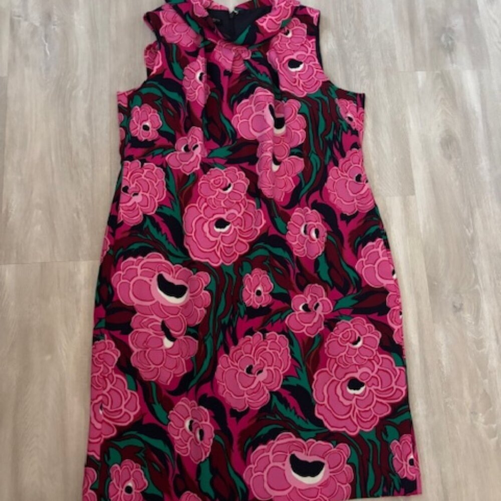 Talbots Floral Midi Dress Sleeveless Matching Tie/Belt Pink Mod size 14P - Picture 1 of 6